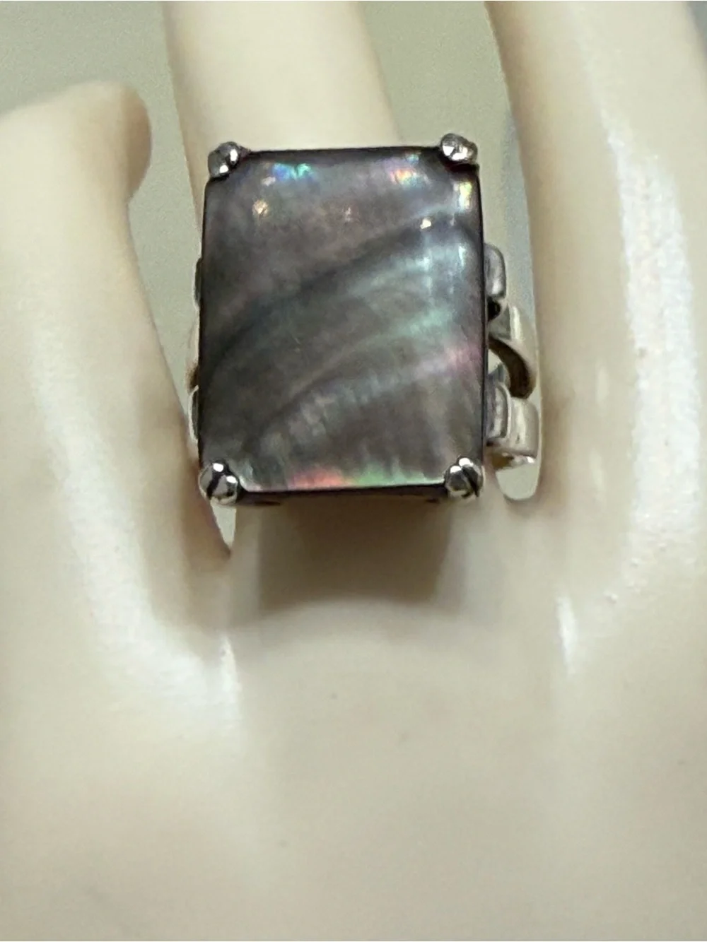 Vintage Abalone Sterling Silver Ring Size 7.25 Split Shank